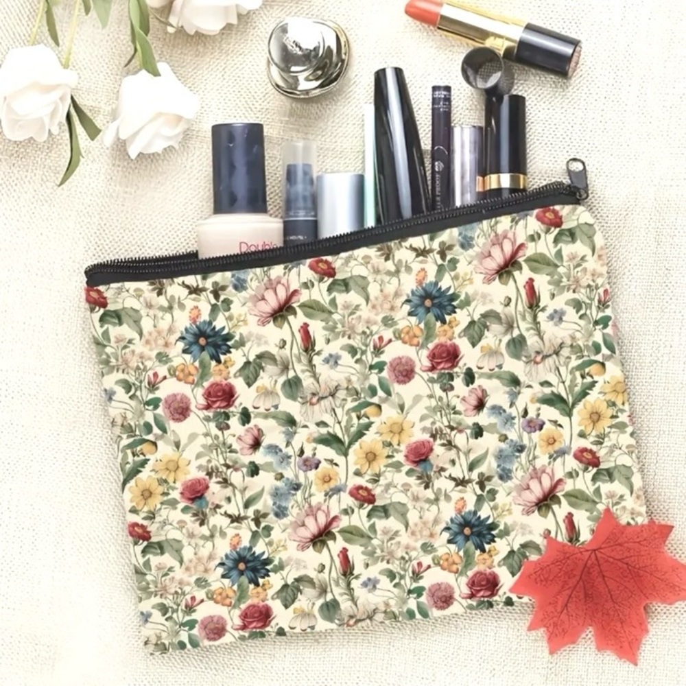 Floral Pattern Make Up Bag Travel Cosmetics Zipper Pouch - Picture 3 of 7